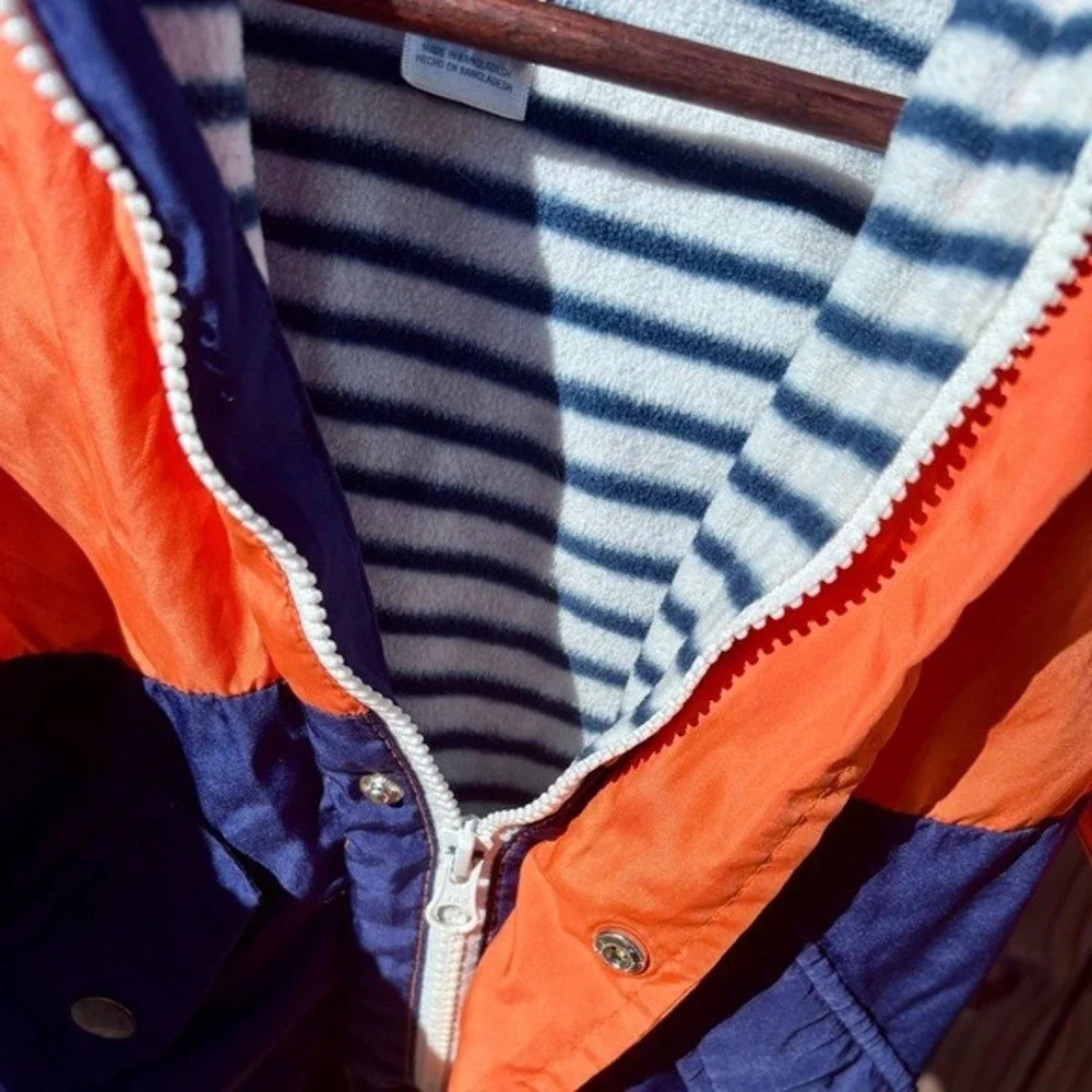 OshKosh‎ B'gosh Windbreaker Kids Size 4 Orange Navy Blue Colorblock Hood GOOD